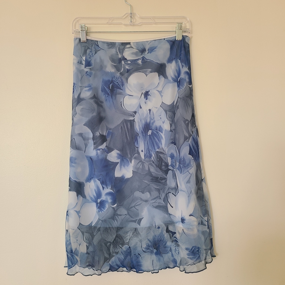 Blue Floral Midi Skirt